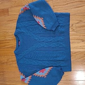 Rock and roll denim turquoise Aztec sweater
